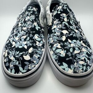 NEW W/O TAG Vans Floral Slip-On Sneakers - Black, Light Blue & Cream